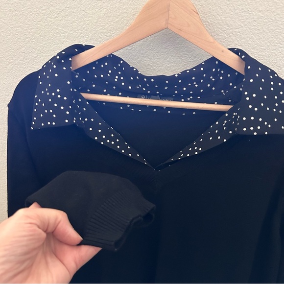 Adrianna Papell Black Polka Dot Twofer Sweater with Collar Size 2X - Picture 4 of 9